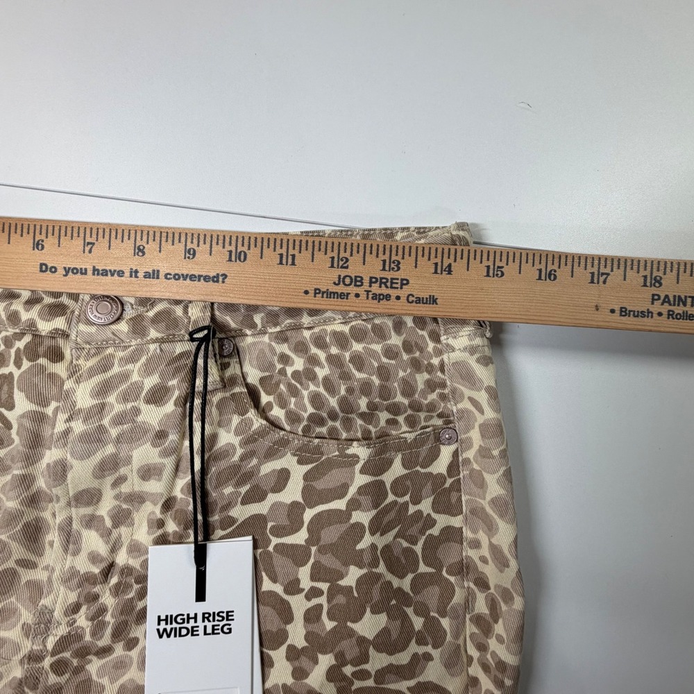 OAT New York High Rise Wide Leg Women 6/28 Tan Leopard Print Denim Jeans Party - Picture 11 of 14